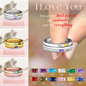 Personalized Double Baguette Couple Ring With Birthstone and Name