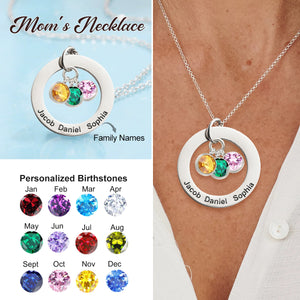 Personalized Name & Birthstone Necklace For Mom Grandma