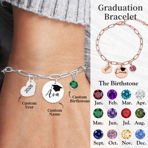 Class of 2026, Custom Graduation Bracelet with Name & Birthstone