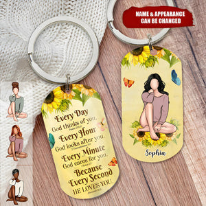 Everyday God Thinks Of You-Personalized Sunflower Keychain