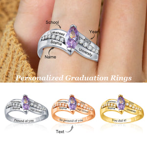 Personalized Birthstone Graduation Ring with Custom Engravings of University/School Name