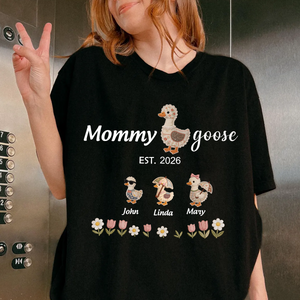 Personalized Mama Goose Family Shirt With Kids Names