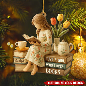 Personalized Just A Girl Who Loves Books Ornament, Gift For Book Lover