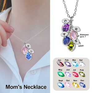 Personalized Grandma Mom 1-7 Family Birthstones Necklace Engraved letter