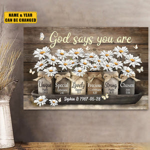 God Says You Are Unique Special Lovely, Daisy Butterfly Canvas