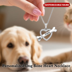 Personalized Dog Name Dog Bone Peach Heart with Diamonds Necklace