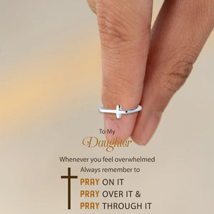 KISSFAITH-TO Daughter Cross Adjustable Ring Sterling Silver