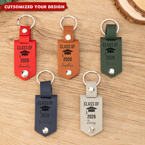 Personalized Leather Photo Keychain, Class of 2026 Graduation Gift