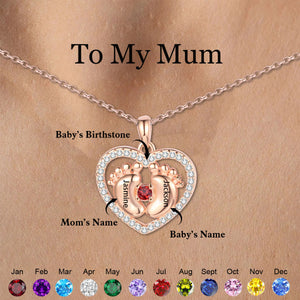 Personalized Baby Footprints Name Birthstone Necklace - Mother's Day Gift