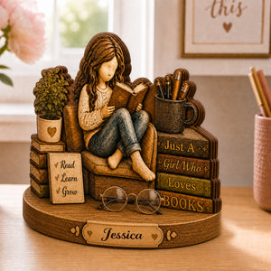 Just A Girl Who Loves Books, Personalized Book Lover Wooden Plaque