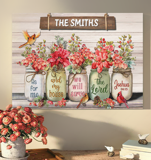 Flowers Cardinal As For Me And My House Personalized Canvas