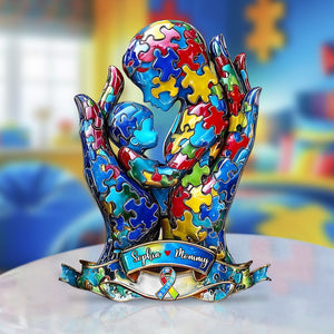 Mom And Kid - Personalized Autism Awareness Custom Shaped Acrylic Plaque