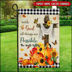 With God All Things Are Possible-Personalized Christian Pumpkins Garden Flag
