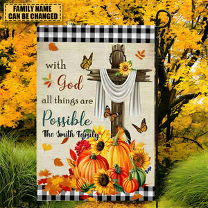 With God All Things Are Possible-Personalized Christian Pumpkins Garden Flag