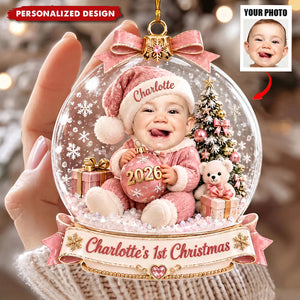 Personalized Baby's First Christmas Ornament, Custom Photo Snow Globe Keepsake