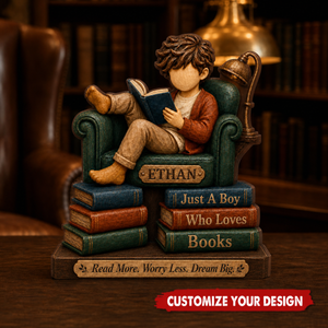 Personalized Boy Reading Wooden Plaque, Reading Room Decor Gift