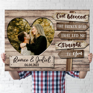 Personalized God Blessed The Broken Road Canvas - Gift For Couples