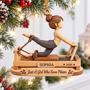 Personalized Pilates Wooden Ornament, Custom Name Pilates Reformer Christmas Ornament