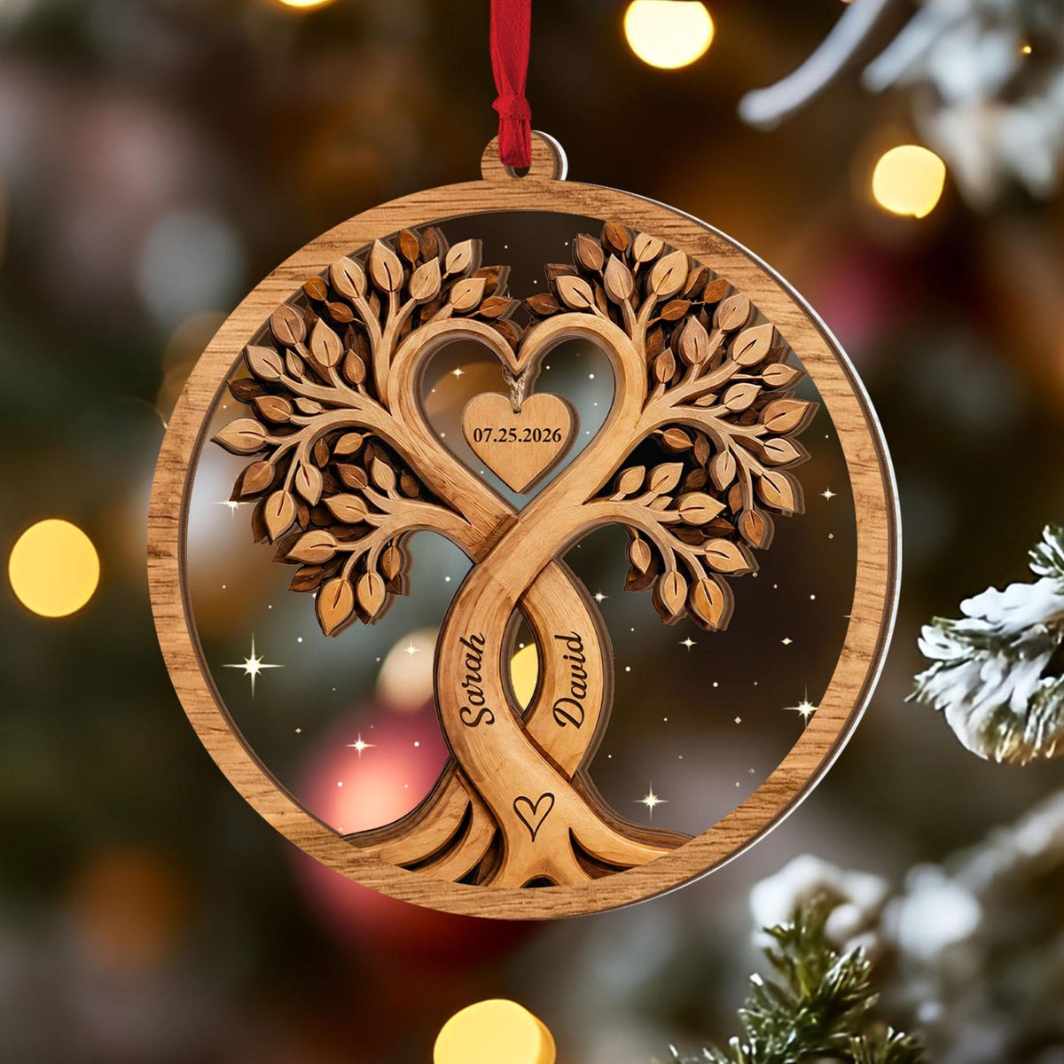 Personalized Couple Heart Tree Ornament, Custom Couple Christmas Gift