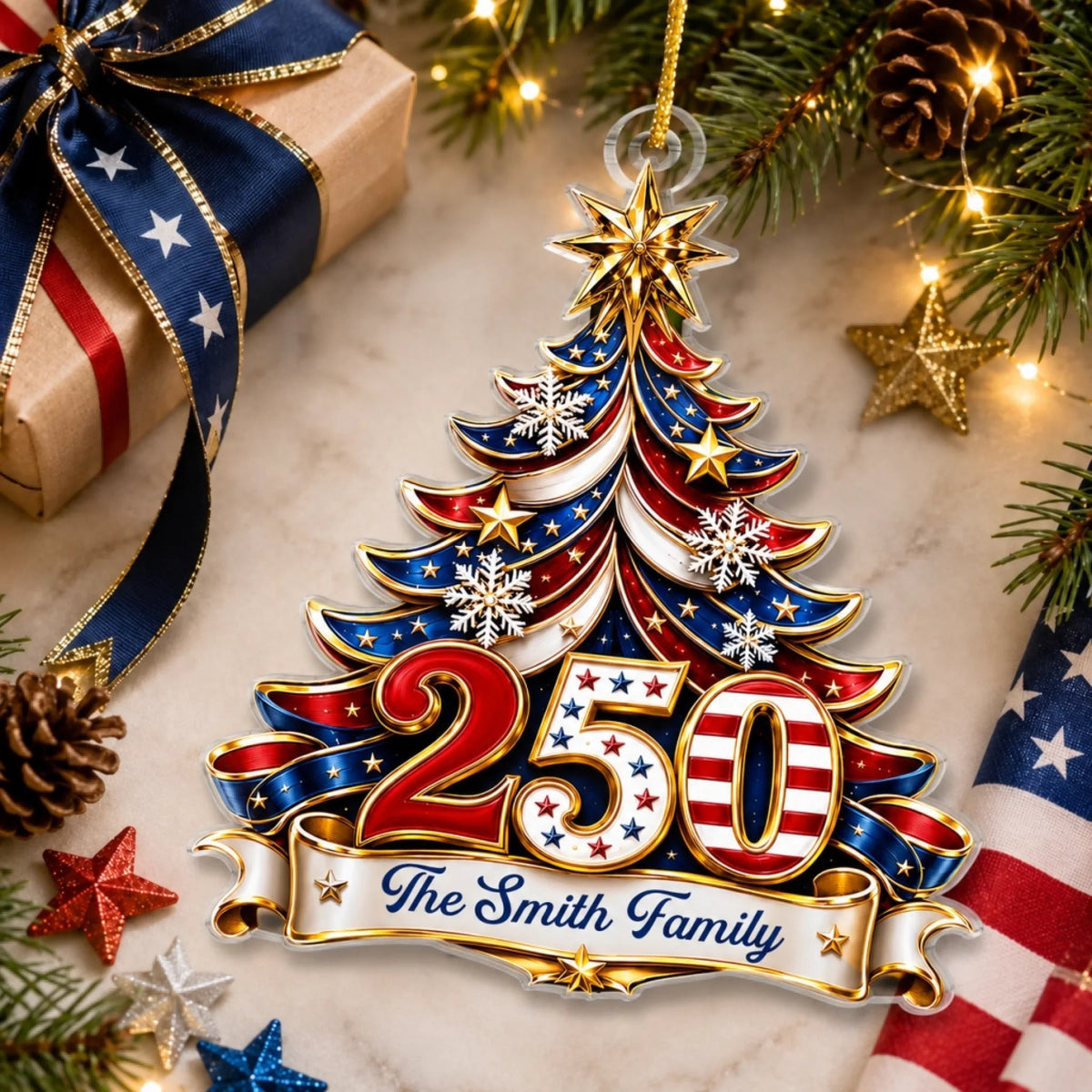 Personalized America 250th Anniversary Christmas Ornament