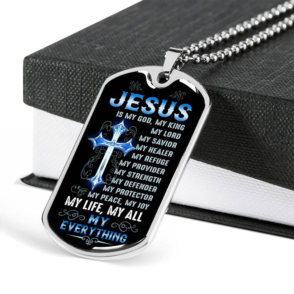 Cross Jesus Is My God Christian Gifts Dog Tag Pendant Necklace