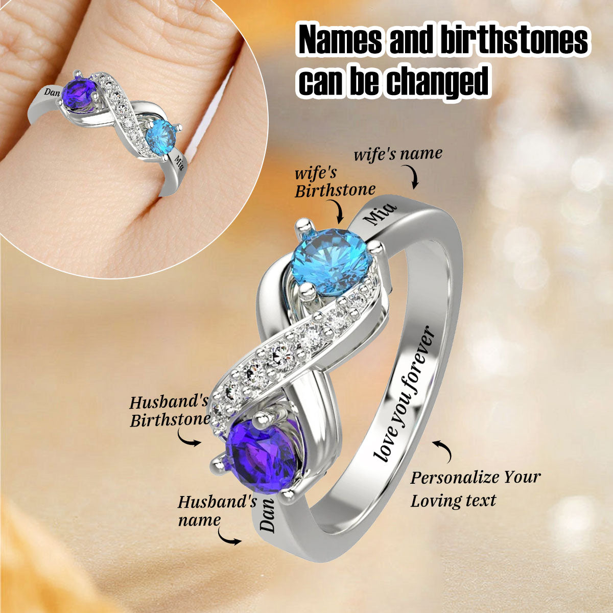 KISSFAITH-Personalized Promise Birthstones Ring For Couple - kissfaith