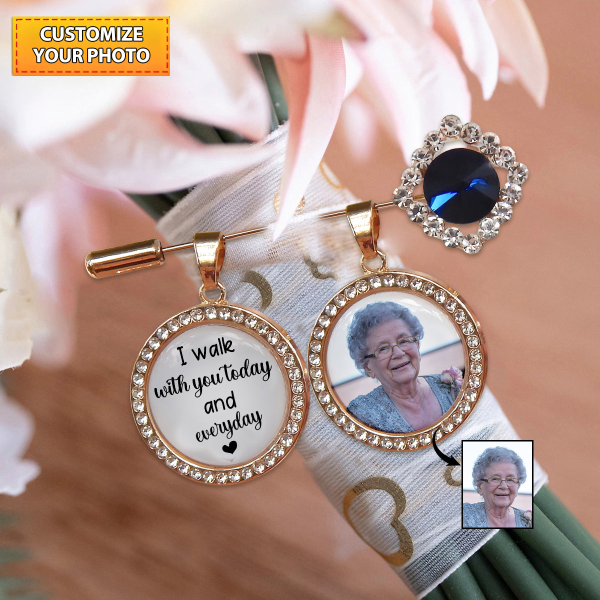 Walking With You - Personalized Wedding Bouquet Photo Charm