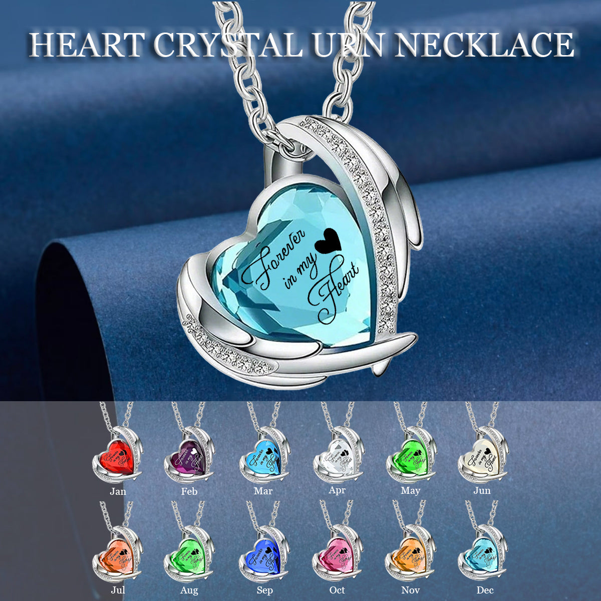 Heart Crystal Urn Necklace with Birthstone and Name