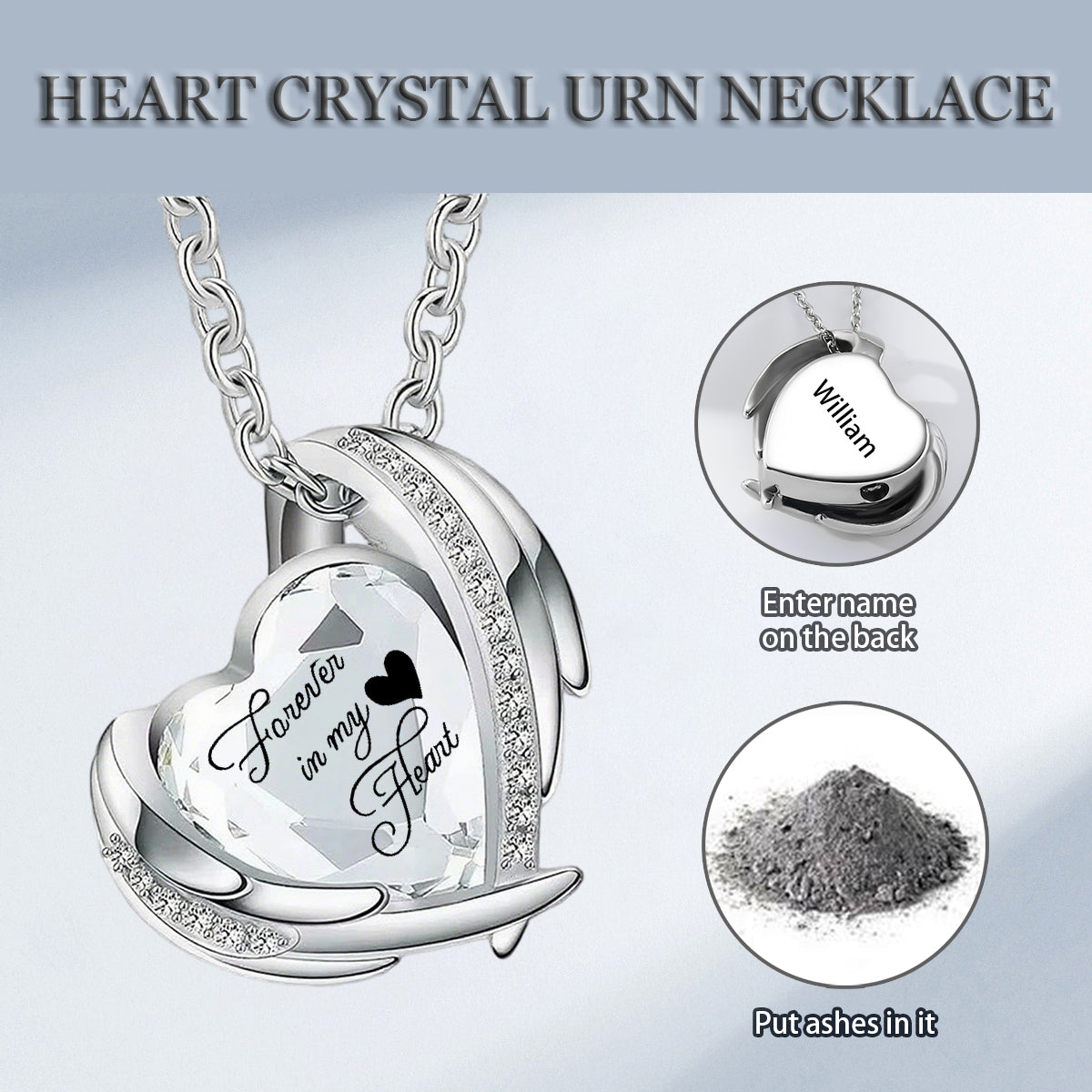 Heart Crystal Urn Necklace with Birthstone and Name