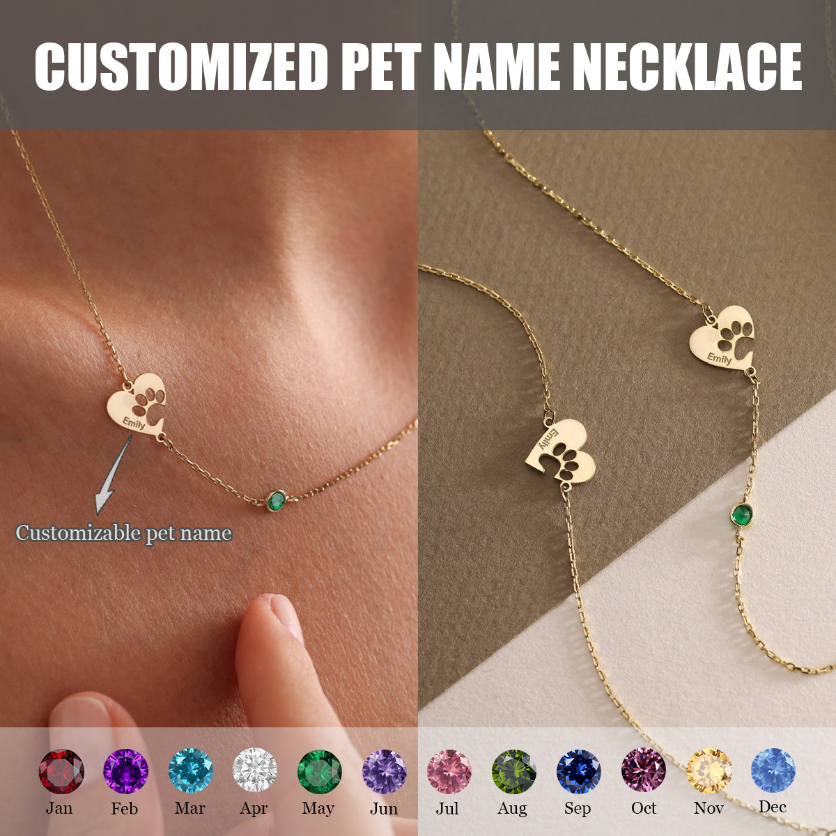 Personalized Pet Name Birthstone Necklace