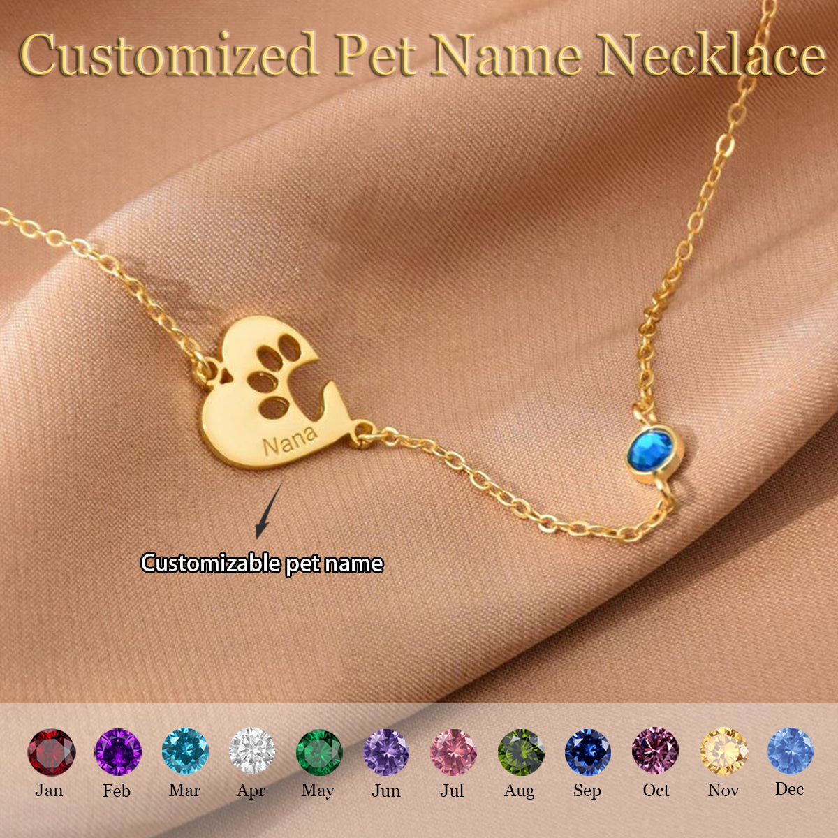 Personalized Pet Name Birthstone Necklace