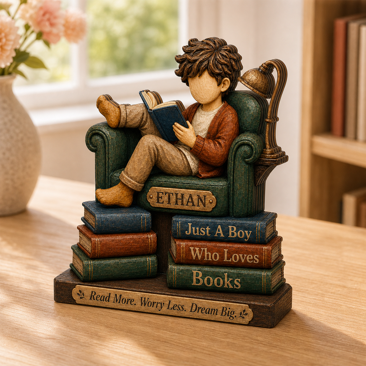 Personalized Boy Reading Wooden Plaque, Reading Room Decor Gift