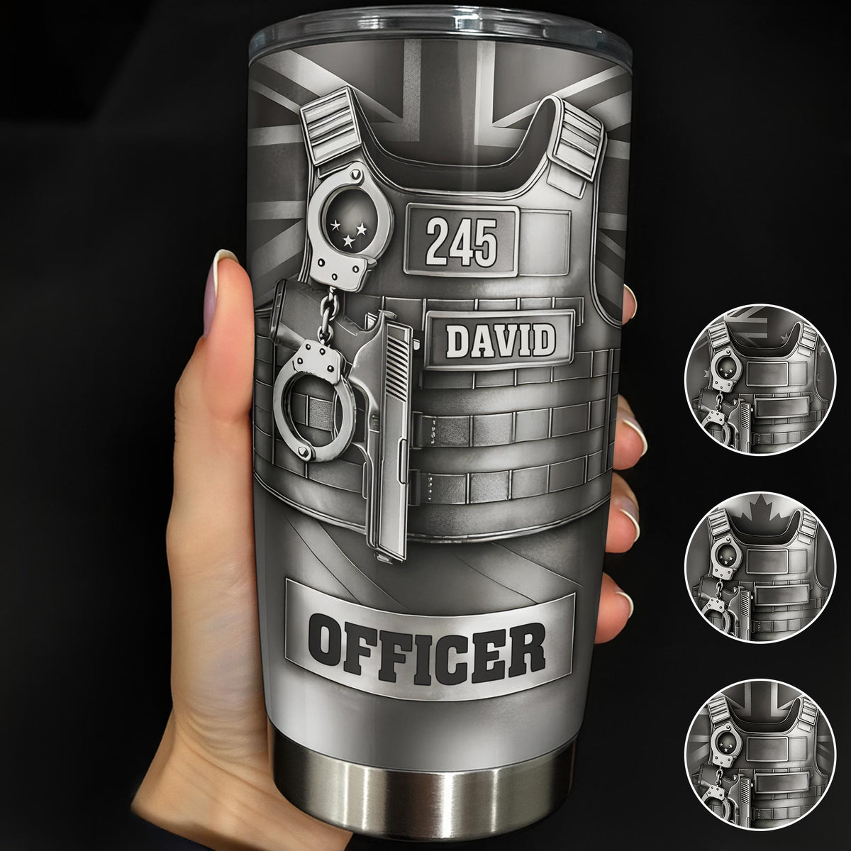 Dedication and Service Handcuffs, Gun, Officer Gear, Personalized Tumbler