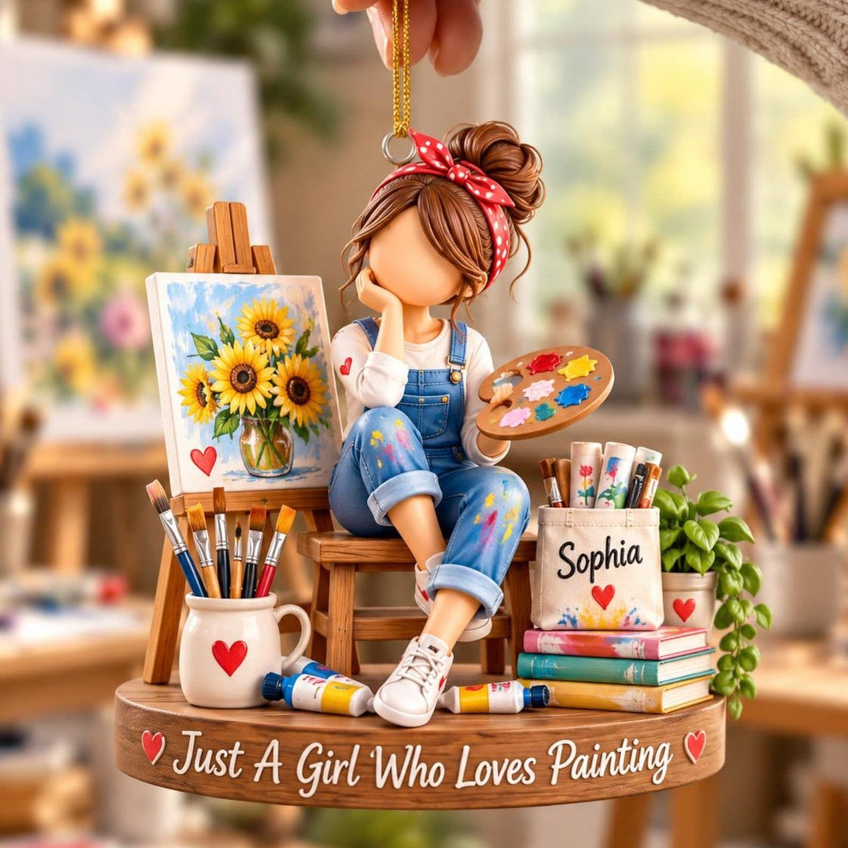 Personalized Painting Girl Ornament, Custom Artist Gift for Daughter, Painter Christmas Gift
