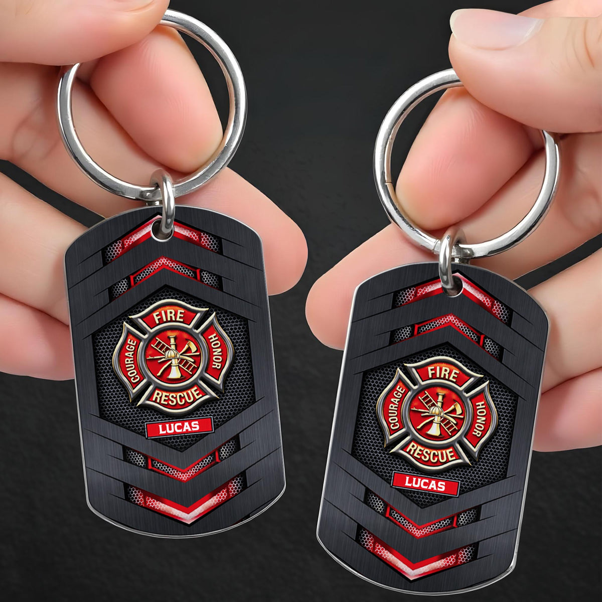 Fire Rescue Courage Honor, Stainless Steel Keychain, Gift For Firefighters
