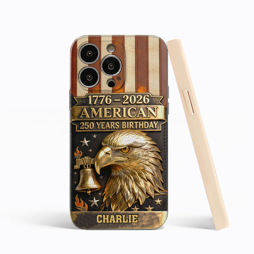 250th Anniversary - Personalized Bald Eagle Leather Phone Case