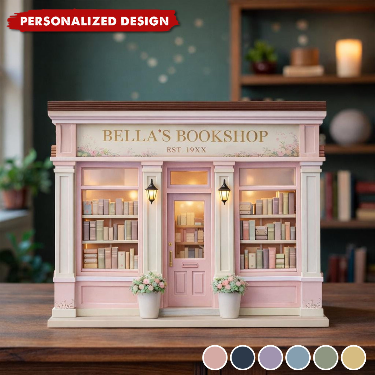 Personalized Bookshop Wooden Block, Custom Bookshelf Decor, Book Lover Gift