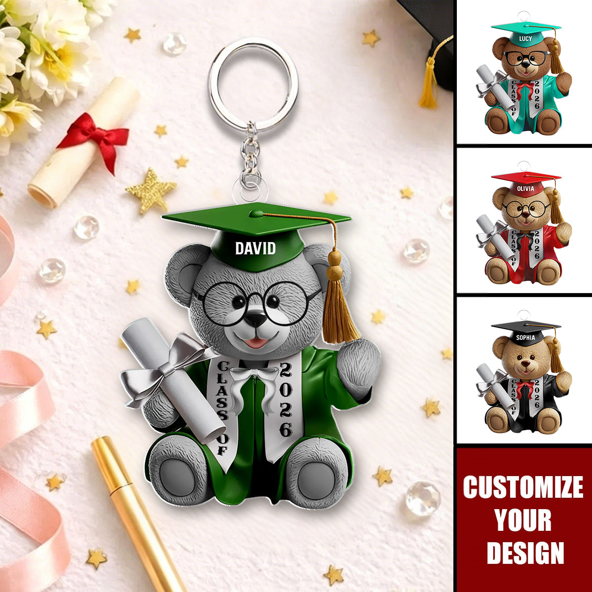Graduation Bear 3D Effect - Personalized Acrylic Keychain