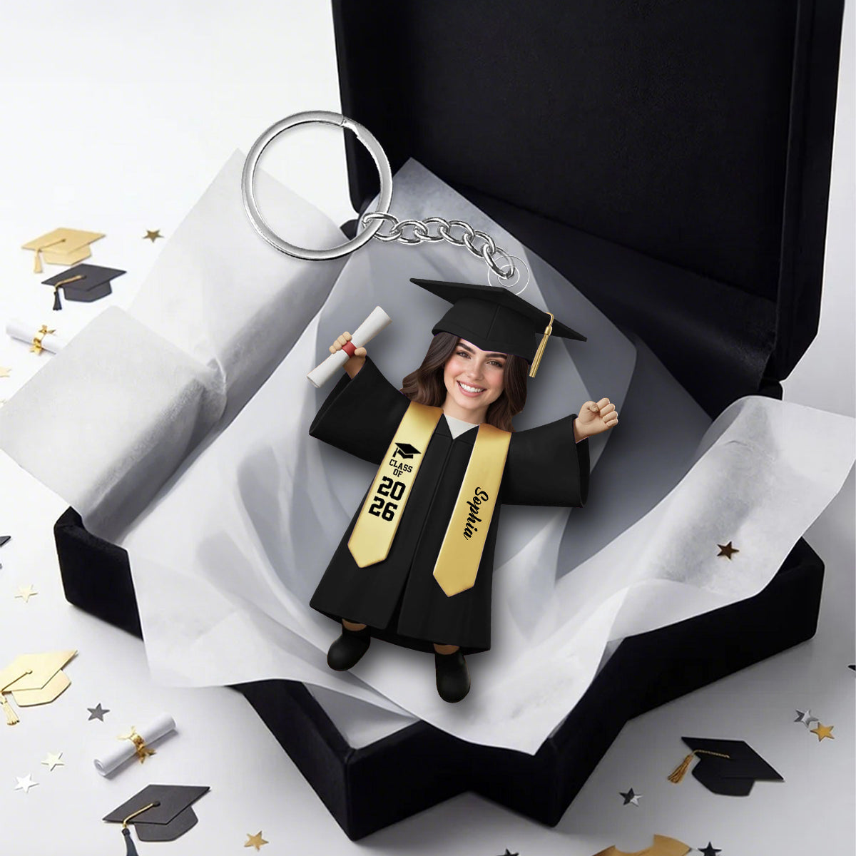 Personalized Graduate Keychian With Photo, Custom Face Graduation Bauble