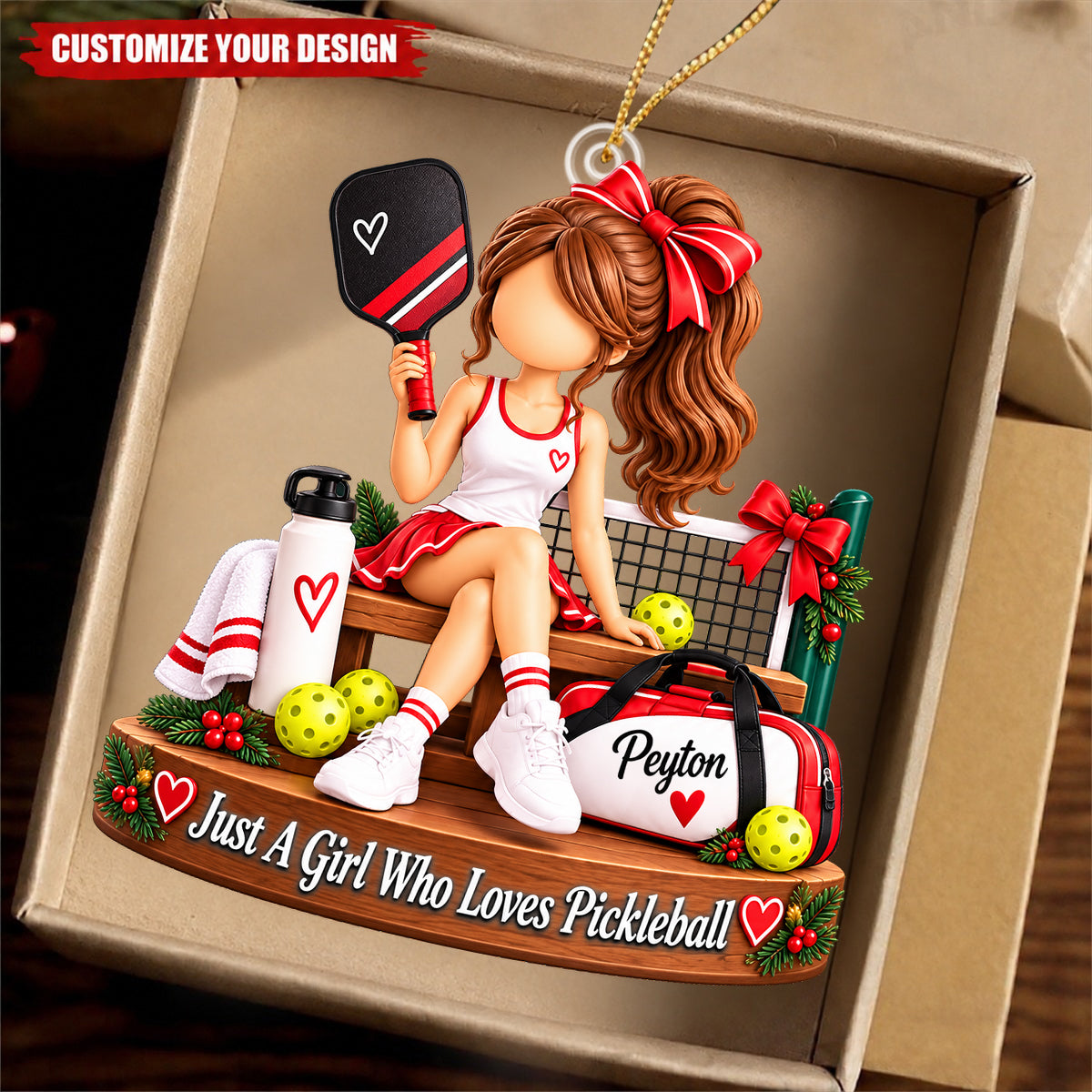 Personalized Pickleball Ornament, Custom Name Gift for Pickleball Girl