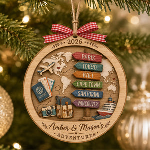 Personalized Travel Adventure Christmas Ornament 2026, Custom Names Gift