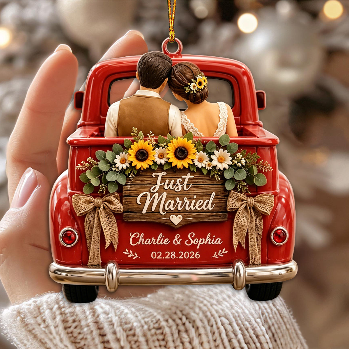 Personalized Just Married Truck Ornament, Custom Couple Acrylic Ornament