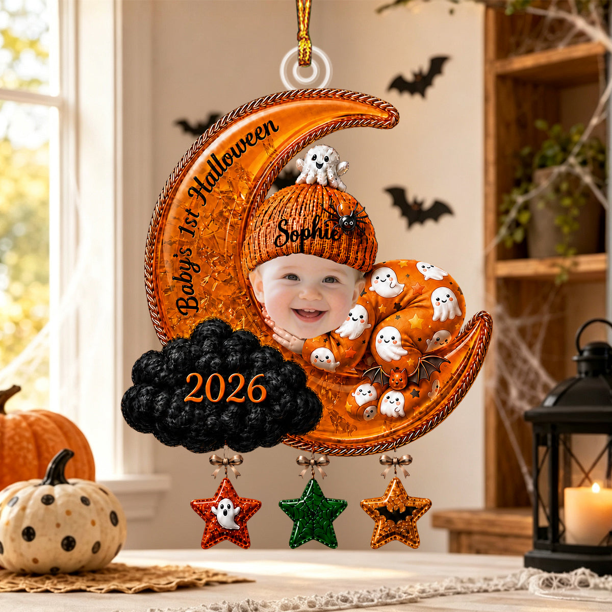 Baby Sleep On The Moon - Personalized Baby First Halloween Ornament