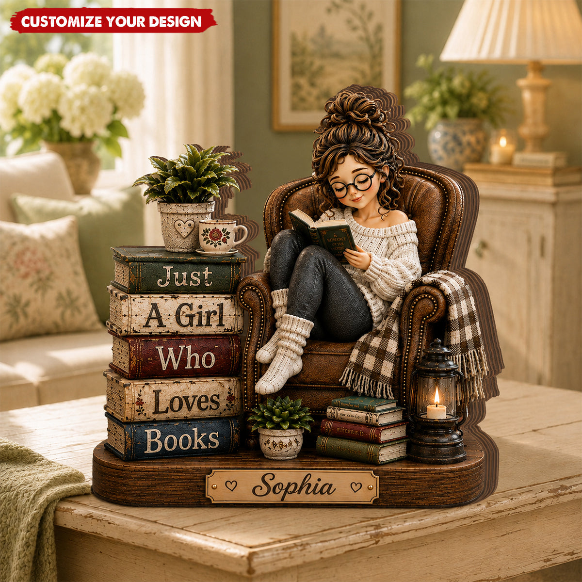 Personalized Book Lover Wooden Block, Just a Girl Who Loves Books Plaque