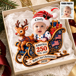 Custom Photo Baby's First Christmas America 250th Ornament 2026