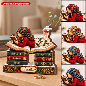 Custom Just A Girl Who Loves Books Wooden Block, Book Lover Gift