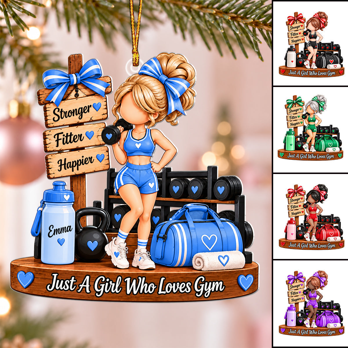 Personalized Gym Girl Christmas Ornament, Custom Name, Fitness Lover Gift