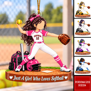 Personalized Softball Girl Ornament, Custom Name & Number Christmas Gift