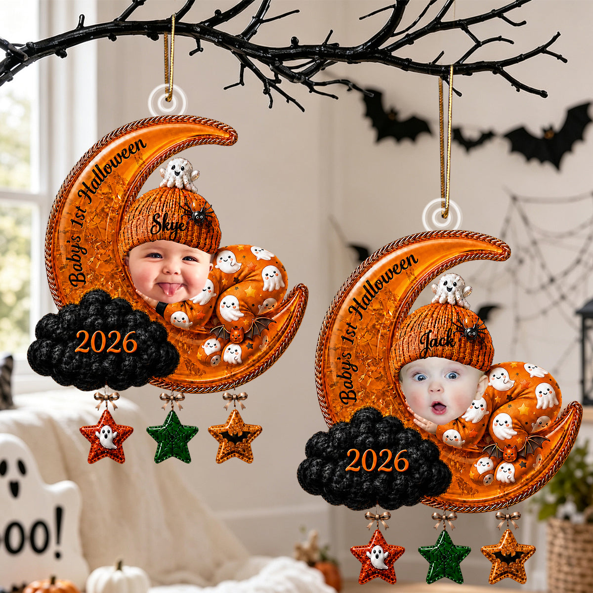 Baby Sleep On The Moon - Personalized Baby First Halloween Ornament