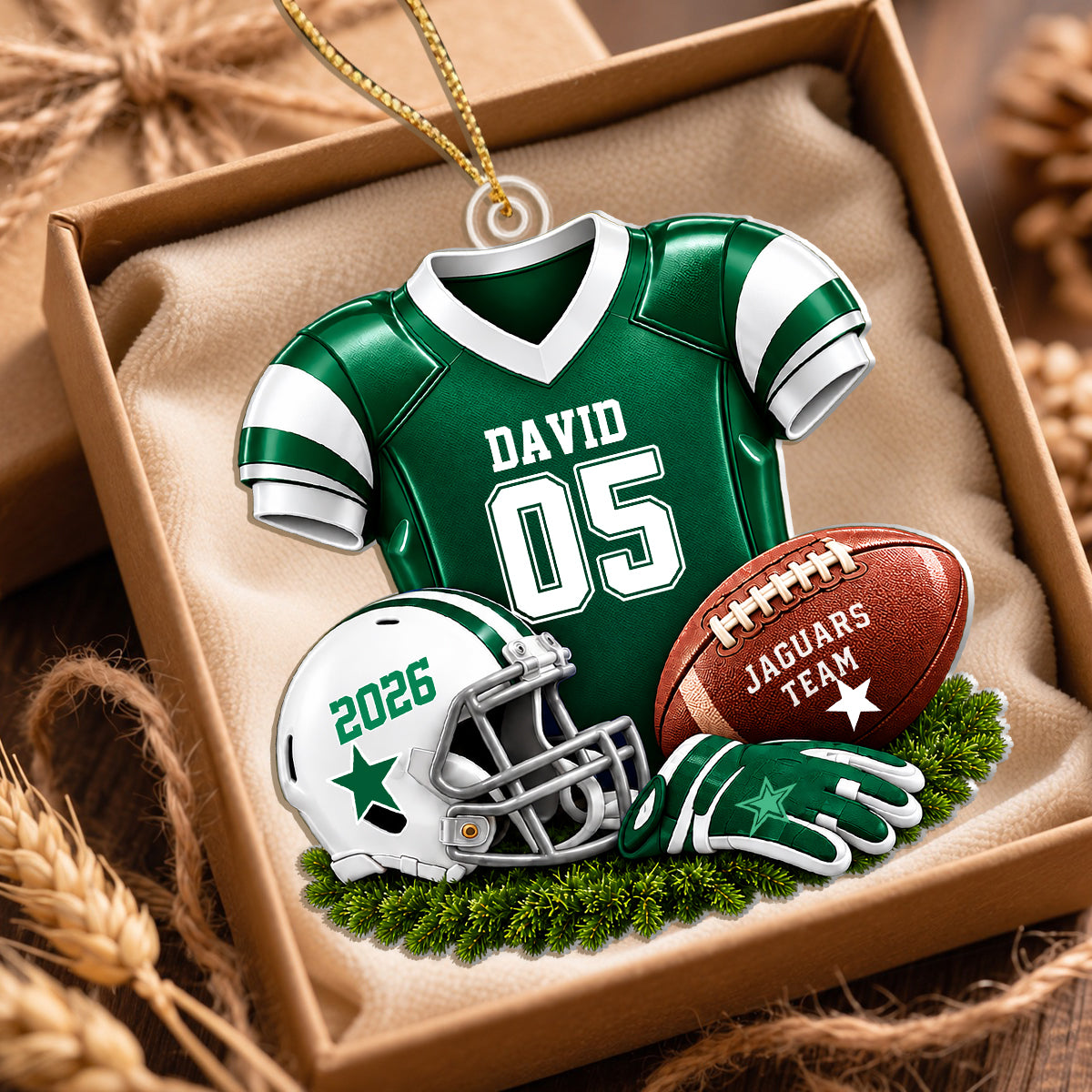 Personalized Football Player Christmas Ornament, Custom Name Jersey Gift